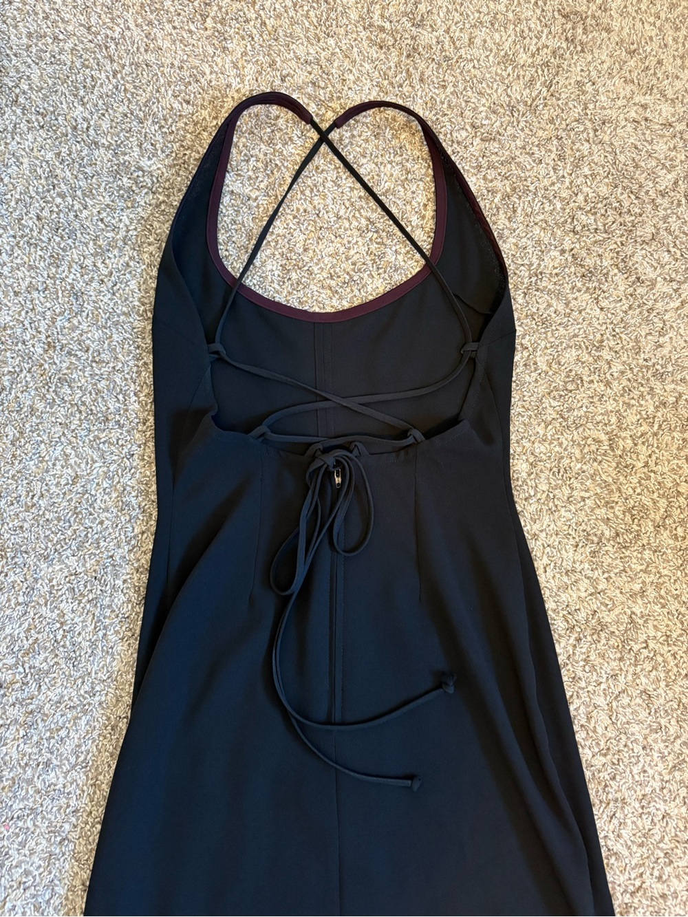 Y2K 90s Minimalist Slip Dress black Open Back Maxi Dress Lace-Up Back Size XS - Picture 3 of 13